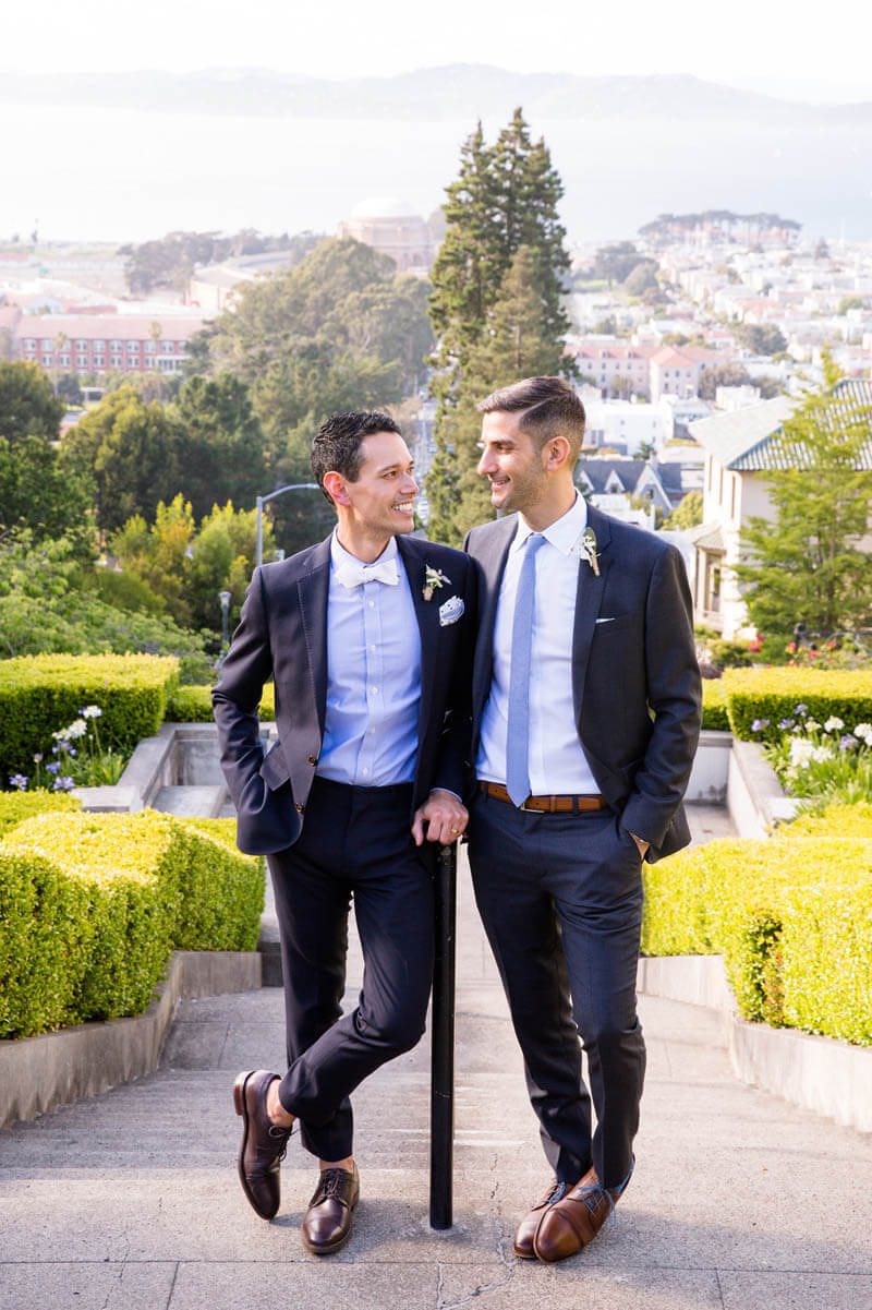 Same-sex wedding photo Lyon Street Steps San Francisco