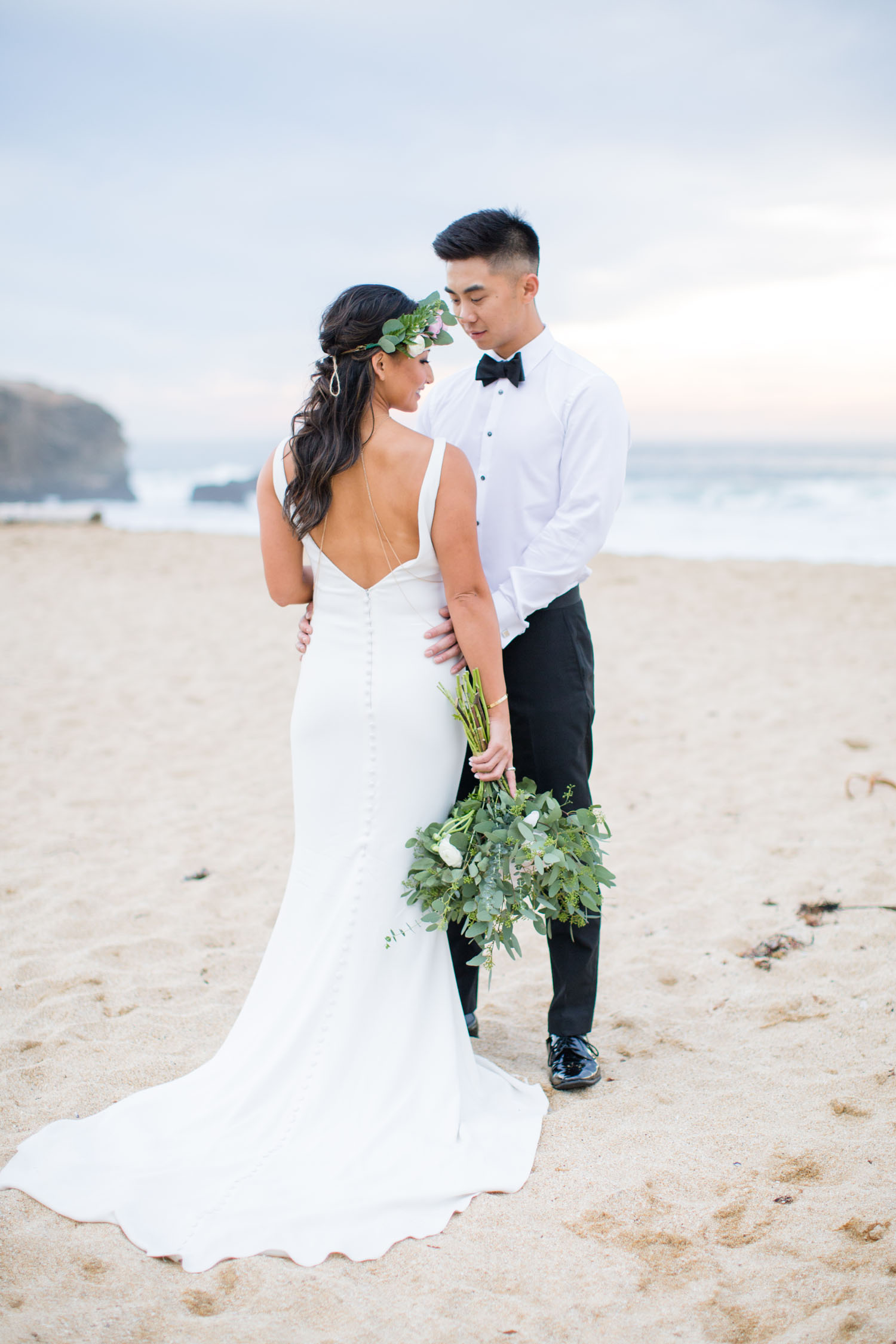 bride and groom at Montara Beach near Half Moon Bay