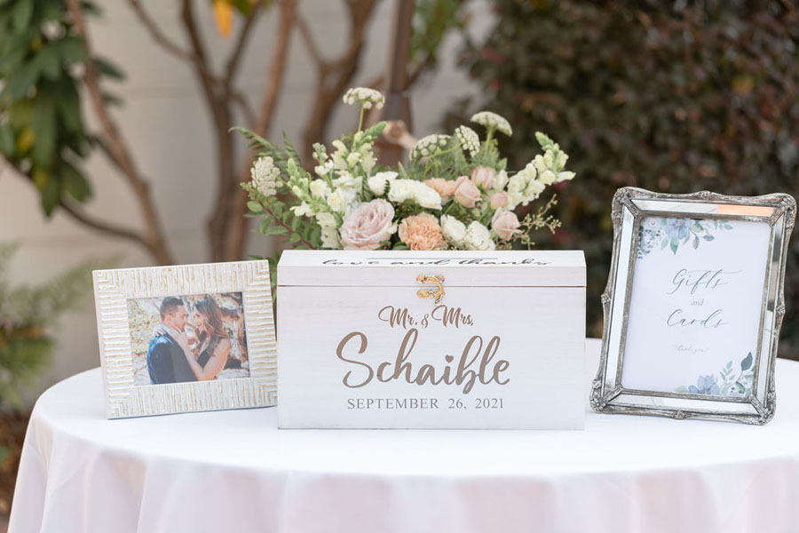 engagement photo on gifts and cards table