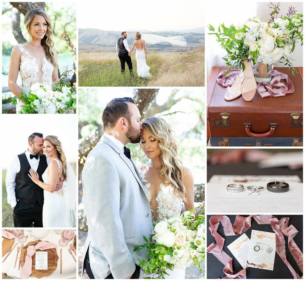 Collage of photos from Whitney and Ty's wedding at Nella Terra Cellars