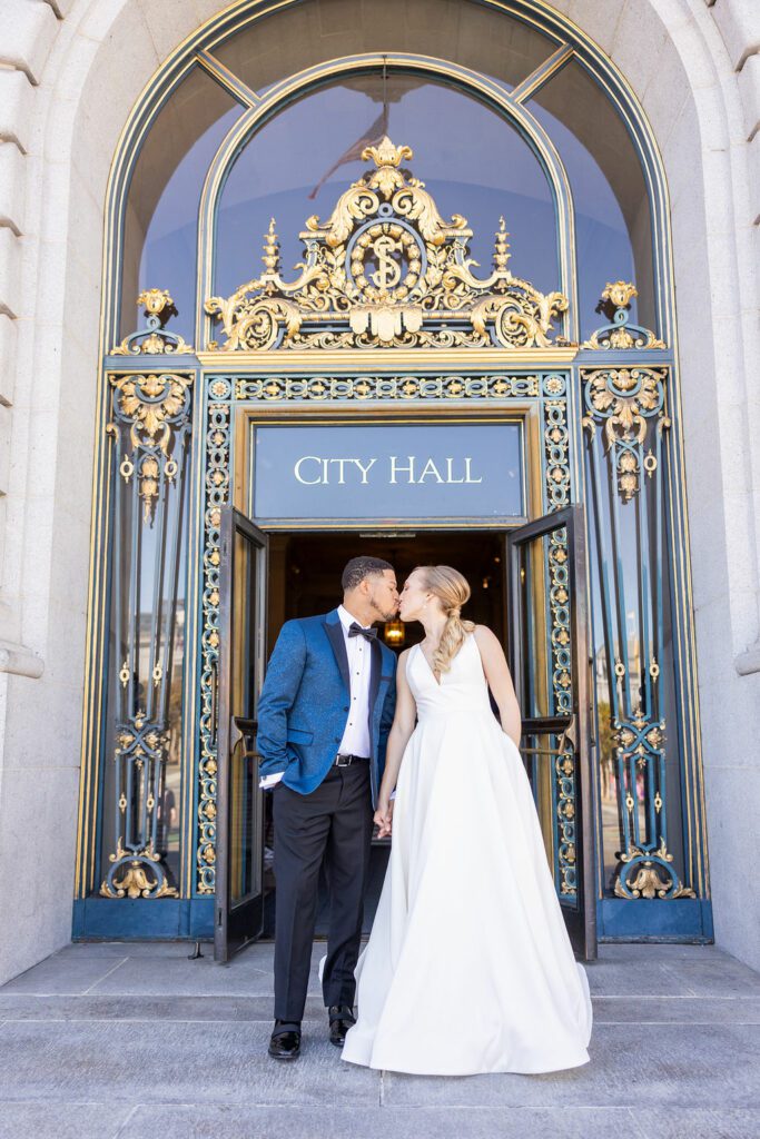 City Hall entrance wedding photo